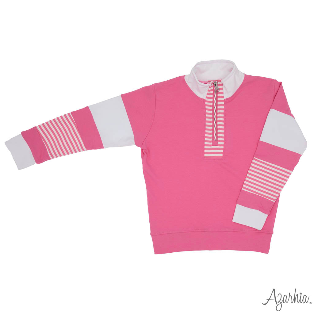 Color Block Hot Pink Zip Pullover – Girls Long Sleeve Sweatshirt