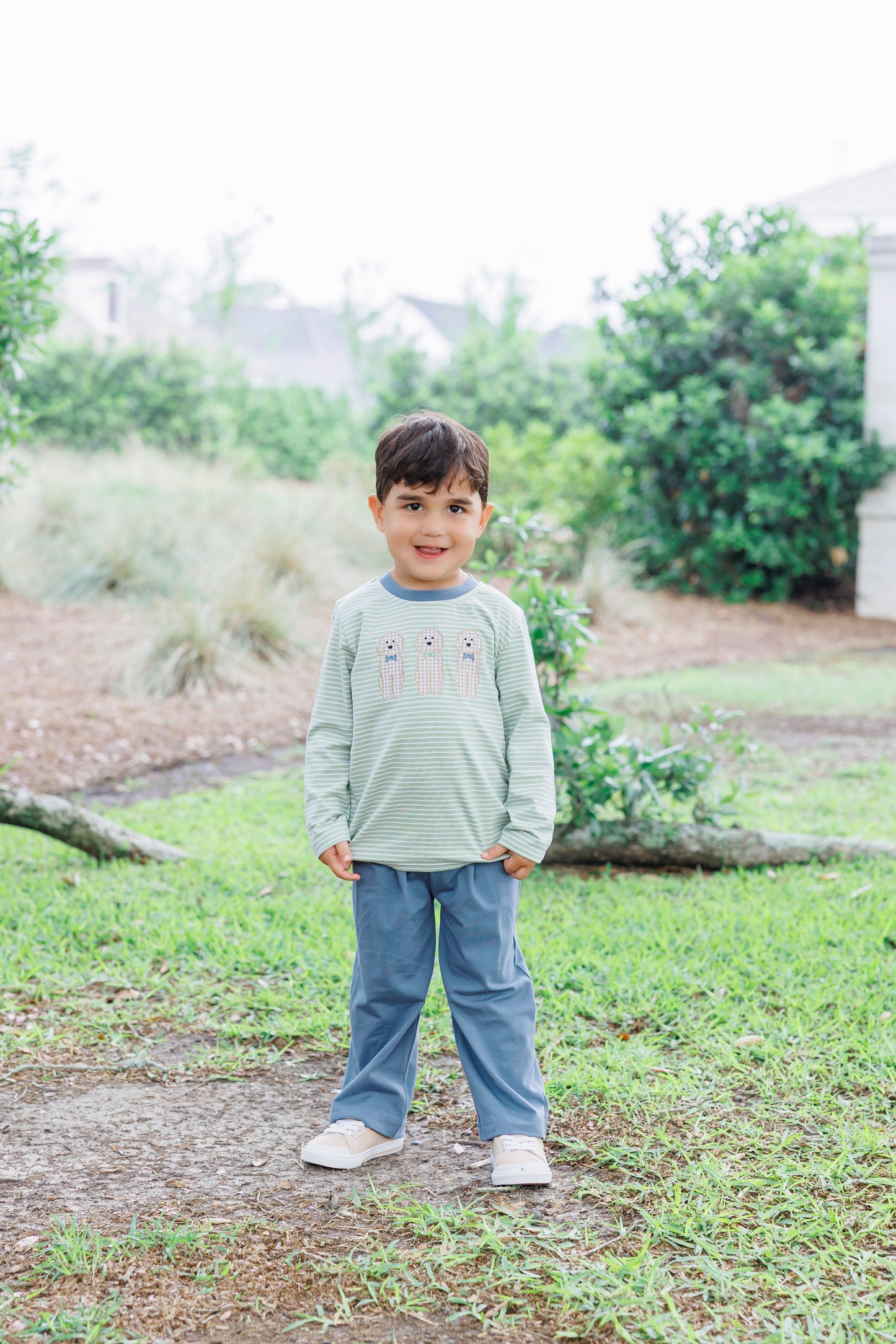 Puppy Dog Applique Boys Long Sleeve Top & Pants Set
