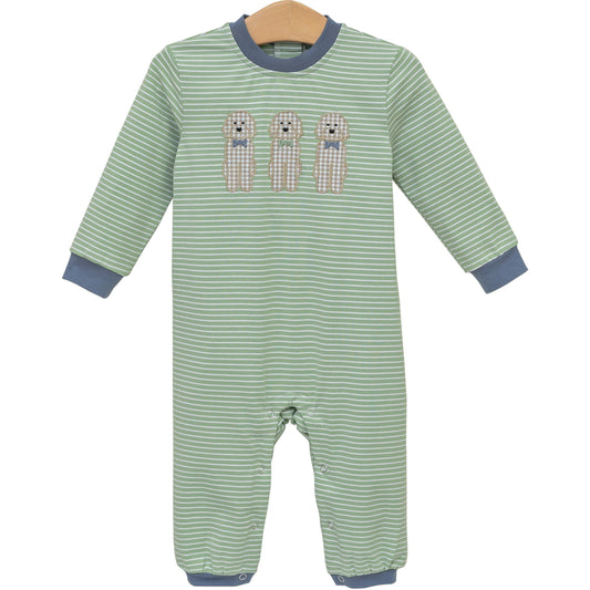 Puppy Dog Applique Baby Boy Long Sleeve Romper