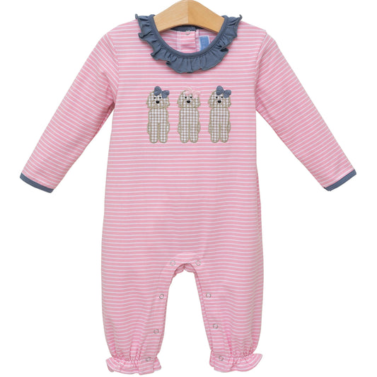 Puppy Dog Applique Baby Girl Ruffle Romper