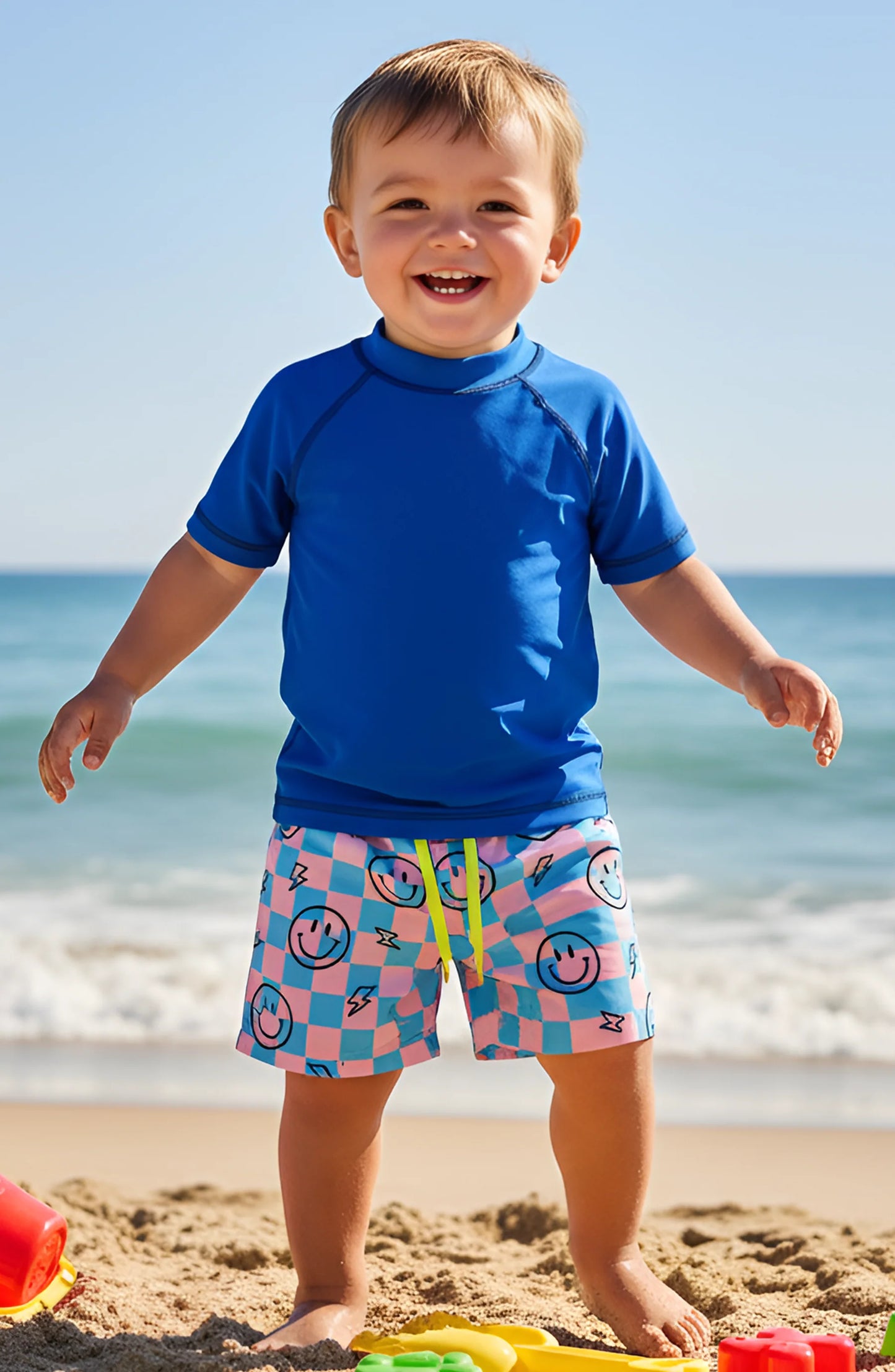 Boys Retro Checkerboard Smiley Swim Trunks | Bossier City Boutique