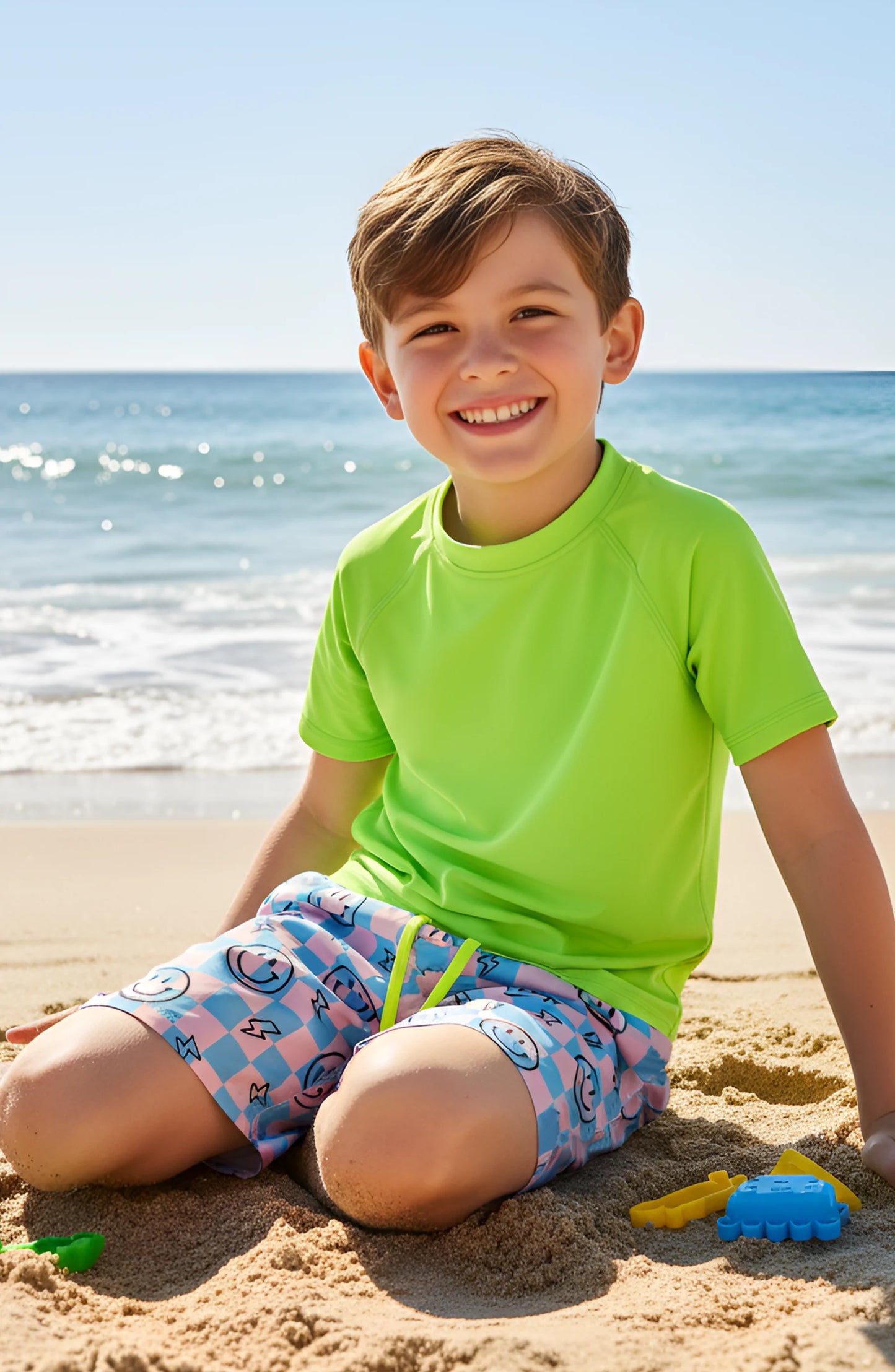 Boys Retro Checkerboard Smiley Swim Trunks | Bossier City Boutique