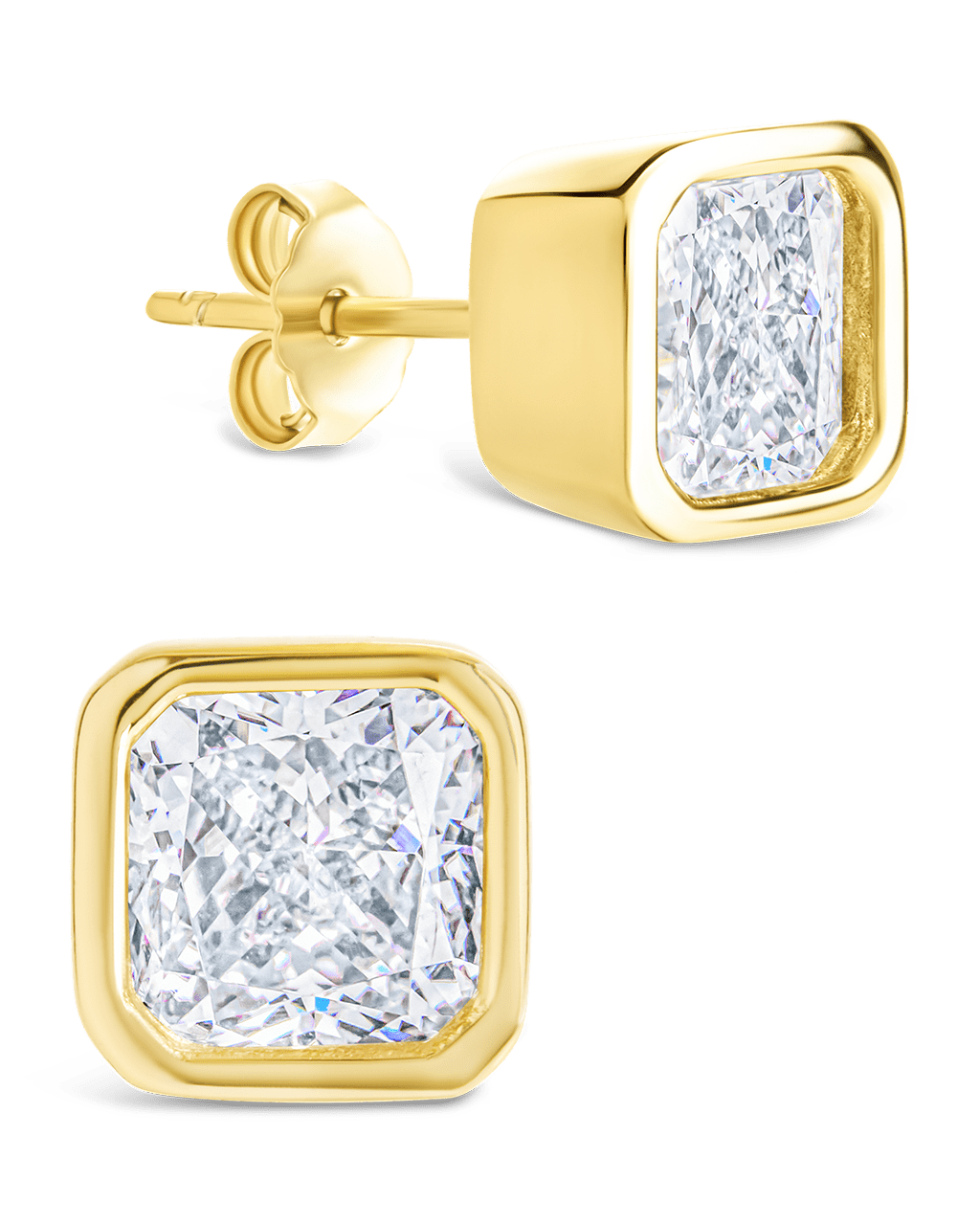 Sterling Silver Asscher Cut Bezel Set Stud Earrings