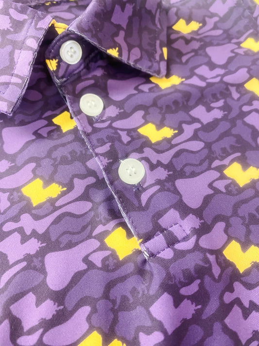 Boys Purple & Gold Louisiana Camo Performance Polo | LSU Gameday Shirt