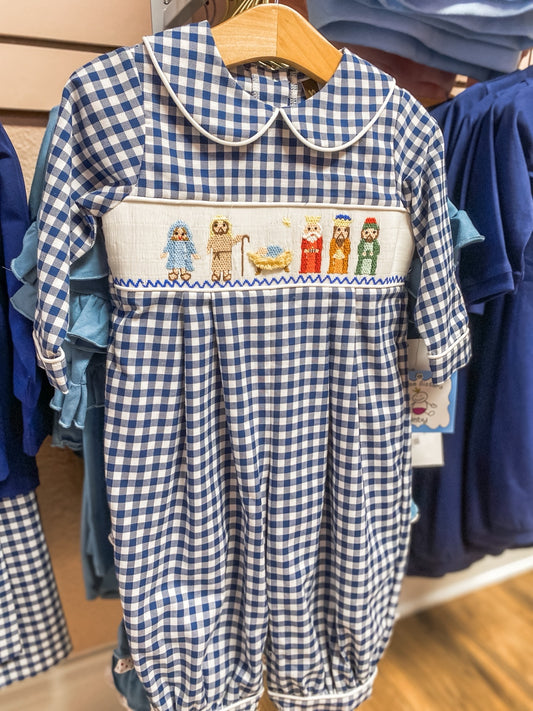 Nativity Smocked Boy Bubble Longall