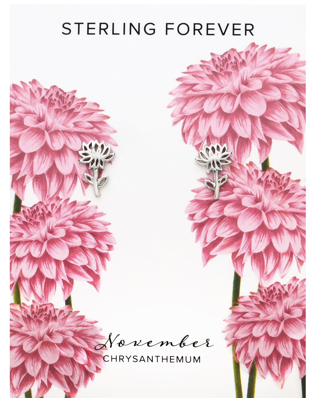 Sterling Silver Birth Flower Stud Earrings
