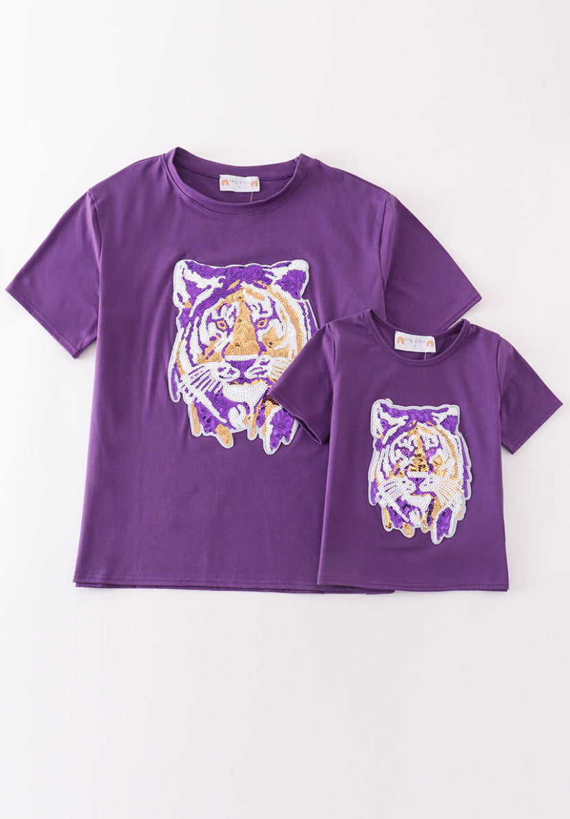 Purple LSU Tiger Sequin T-Shirt (mom & me)