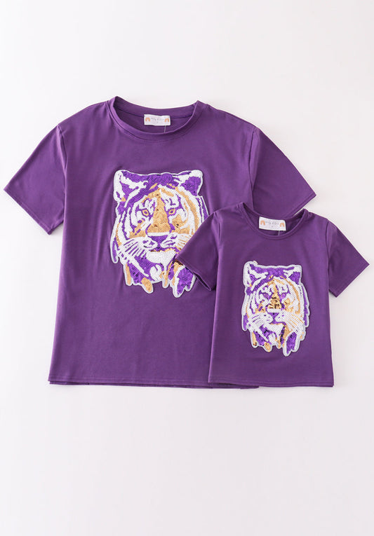 Purple LSU Tiger Sequin T-Shirt (mom & me)