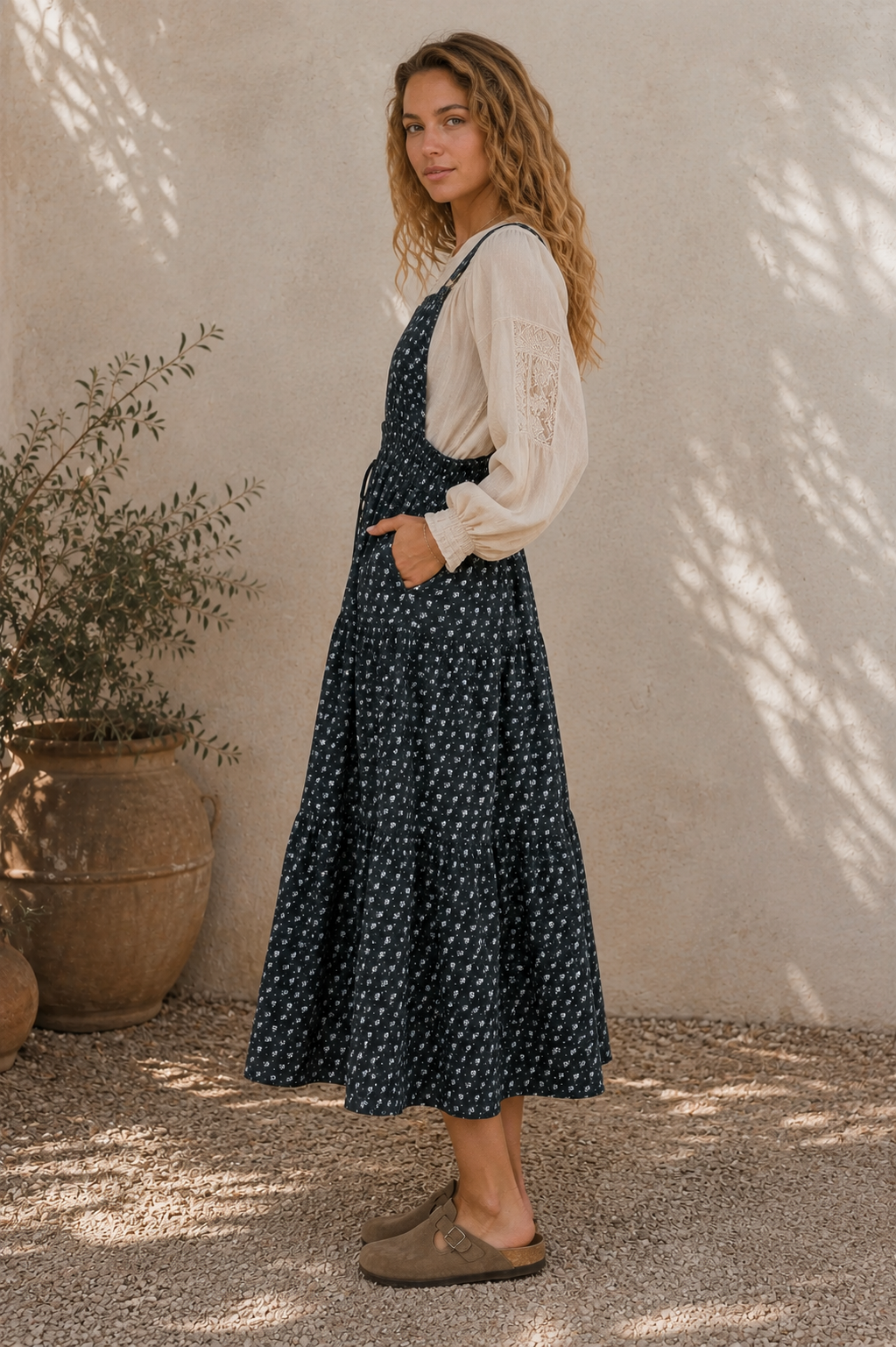 Shay Overall Dress in Navy Floral