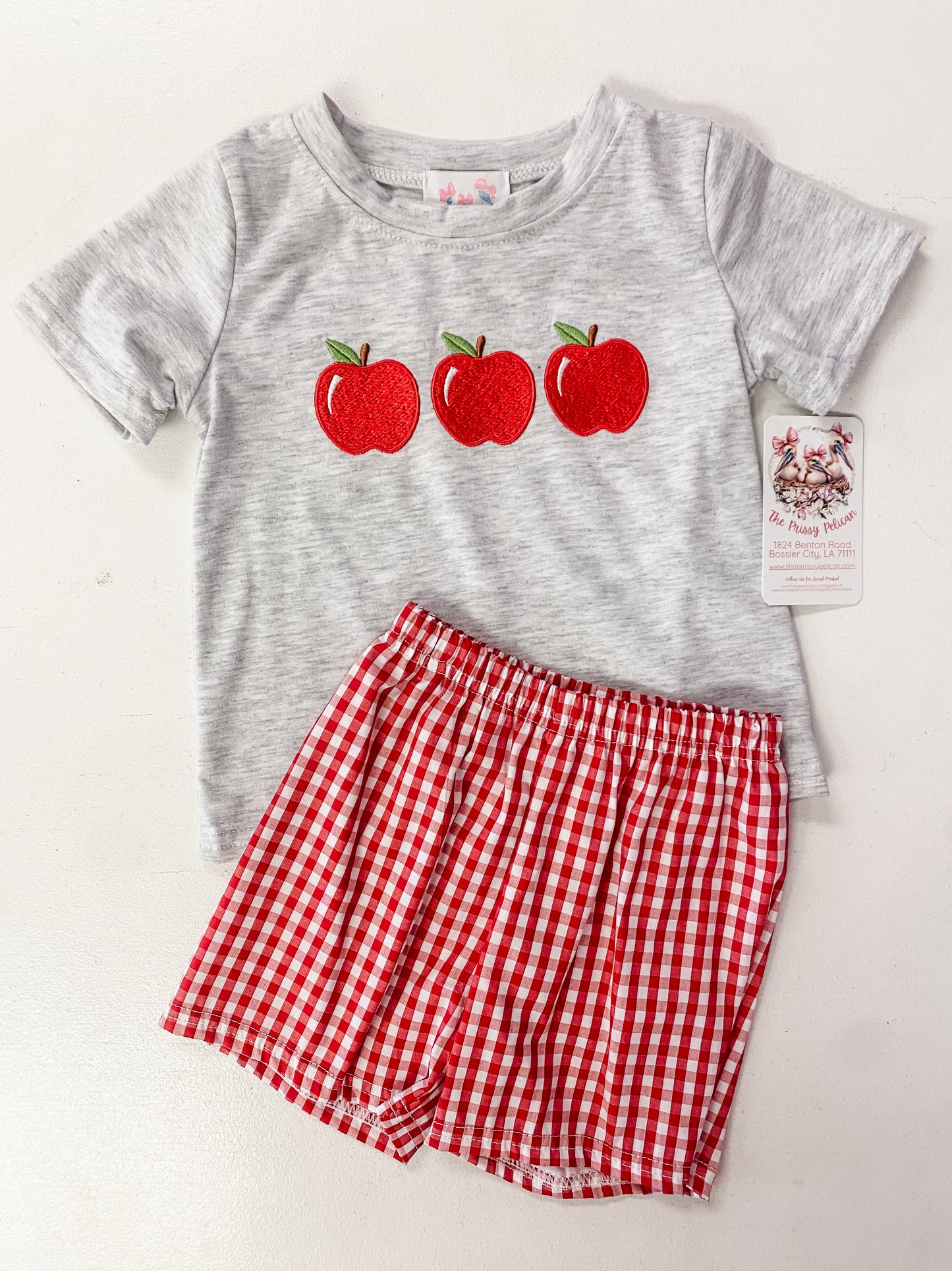 Back to School Blue Gingham Apple Collection | Girls Dress, Girls Short Set & Boys Short Set | Bossier City, LA