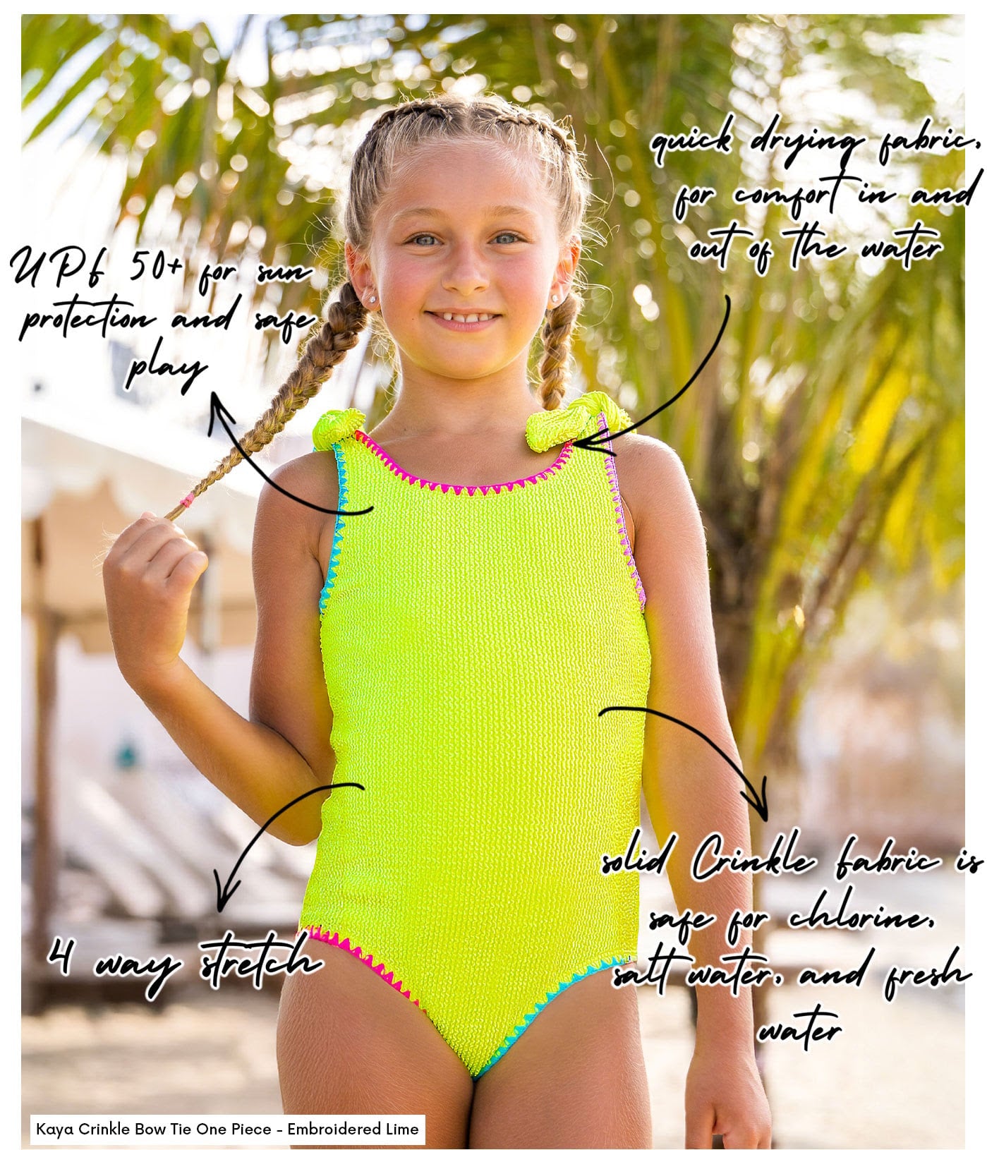 Girls Lime Crinkle One Piece Swimsuit with Bow Ties | Bossier City Kids Boutique