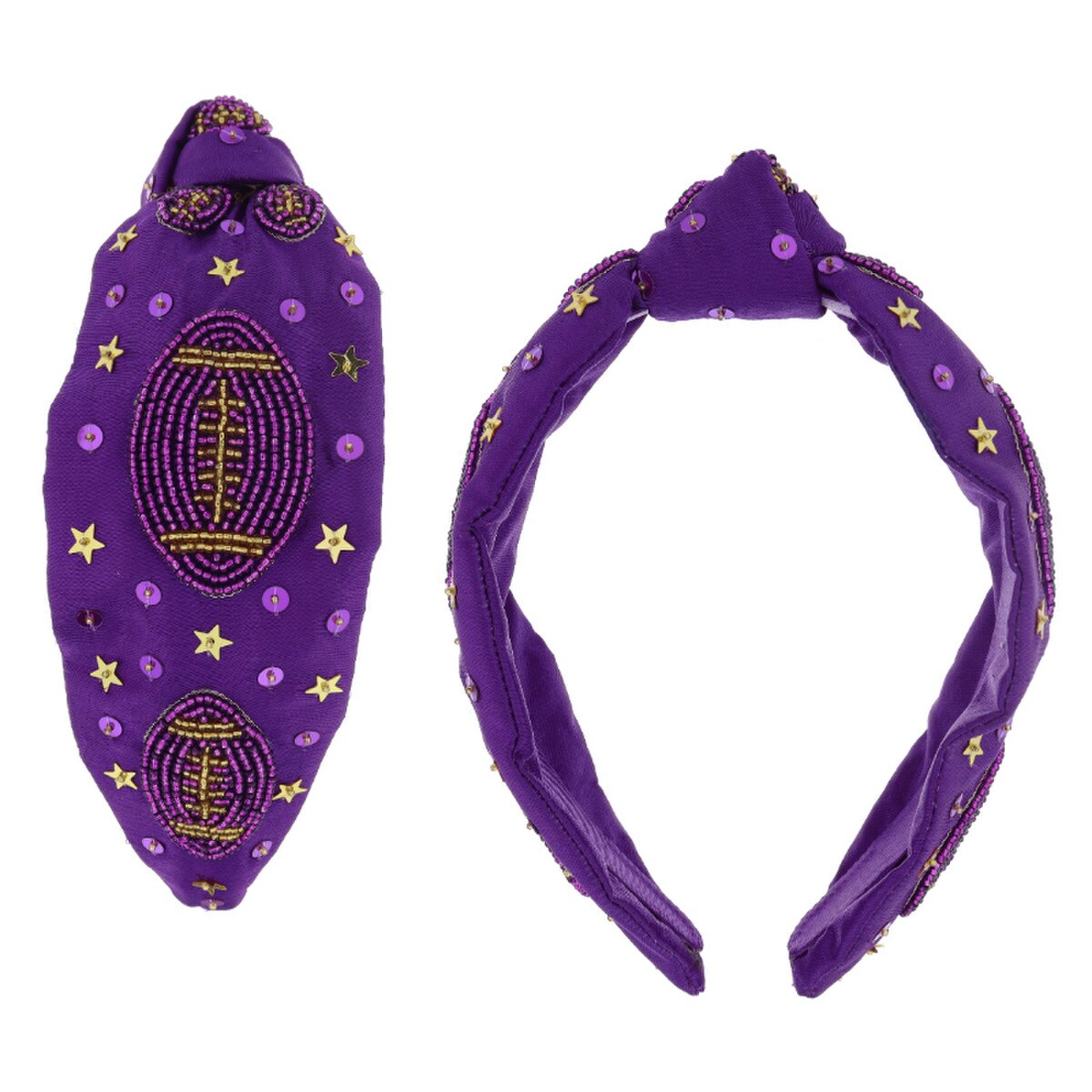 Touchdown Sparkle Beaded Headband – Purple & Gold