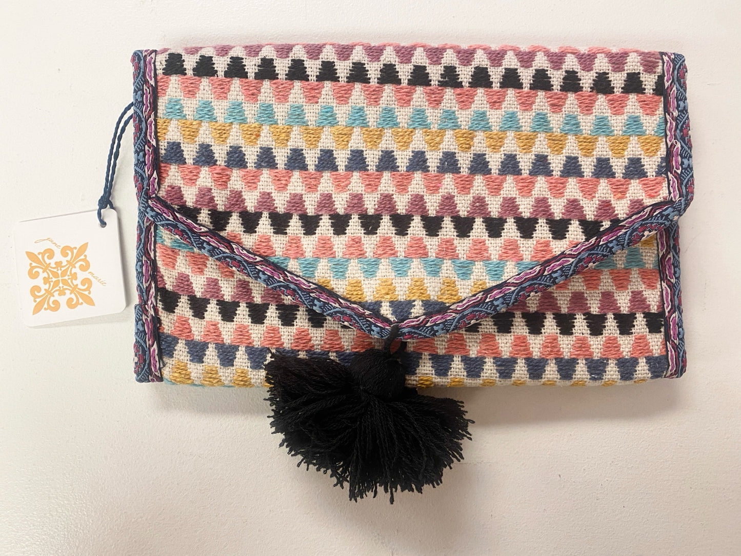 Boho Sunset Woven Jewelry Organizer – Travel Case With Black Tassel