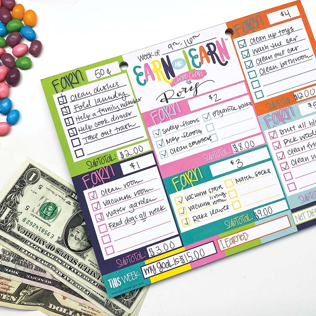 Earn & Learn® Kids Money Management Chore Chart Pad + BONUS App Membership | Dry Erase Savings Tracker for School Age Kids