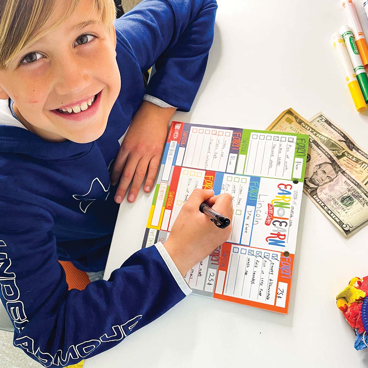 Earn & Learn® Kids Money Management Chore Chart Pad + BONUS App Membership | Dry Erase Savings Tracker for School Age Kids