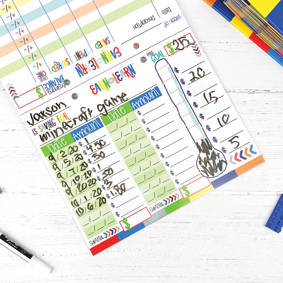 Earn & Learn® Kids Money Management Chore Chart Pad + BONUS App Membership | Dry Erase Savings Tracker for School Age Kids