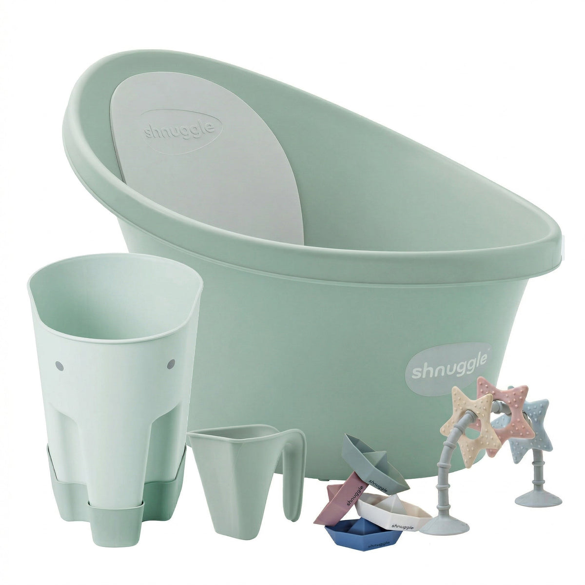 Shnuggle Newborn Bundle: Baby Bath & Accessories Bundle - 5-Piece Set | Cozy Support, Easy Cleanup & Sensory Fun
