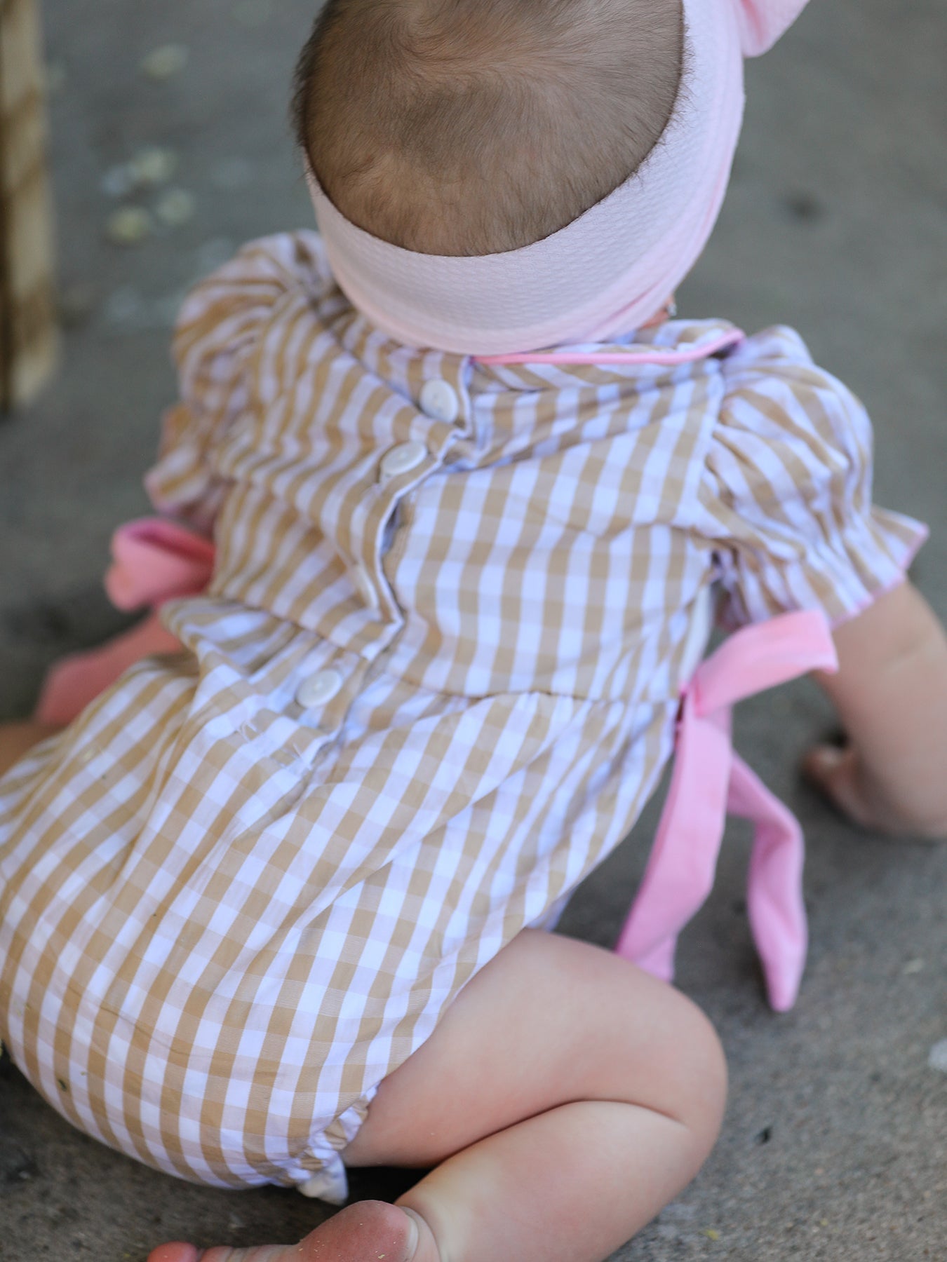 Fall Thanksgiving Lapel Plaid Chick Embroidery Smocking Bow Baby Girls Romper