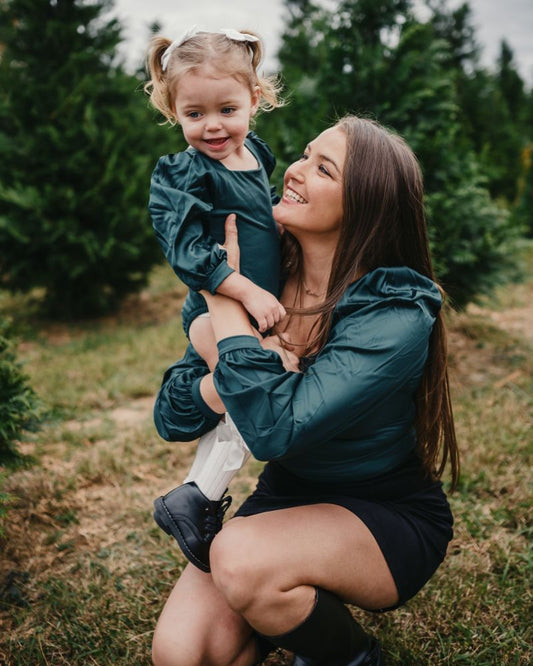 Evangeline Satin Sleeve Top & Leotard - Pine Green