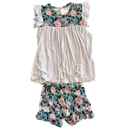 Evelyn Floral Bamboo Flutter Sleeve Tunic + Short Set