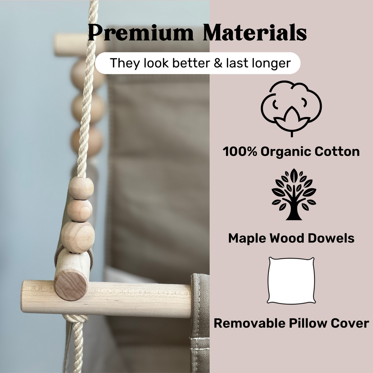 Organic Cotton Indoor High Back Baby & Toddler Swing-Sand