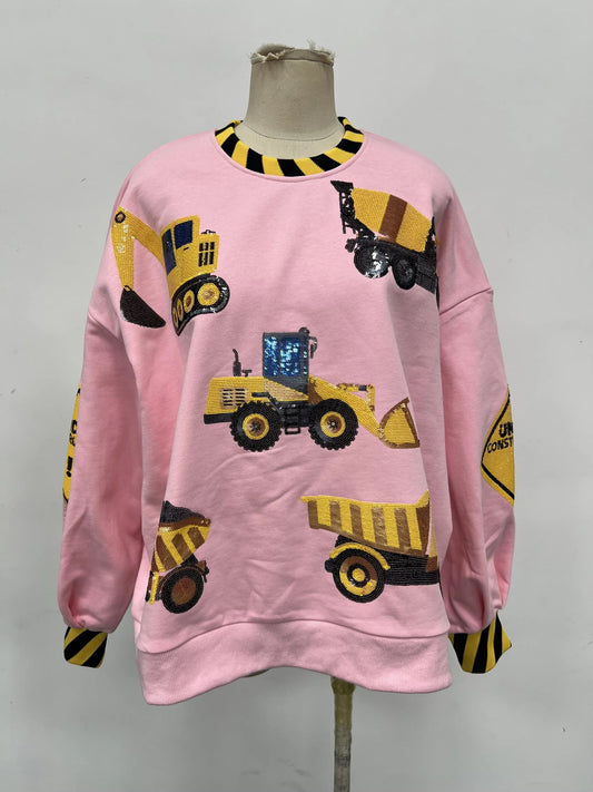 Pretty in pink construction sequin pullover