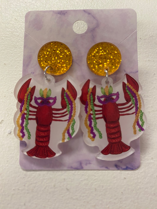 Crawfish Mardi Gras Earrings