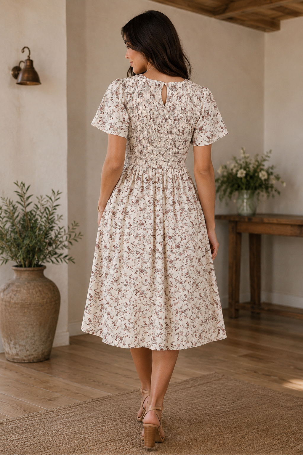 Maylee Dress in Cream Purple Floral