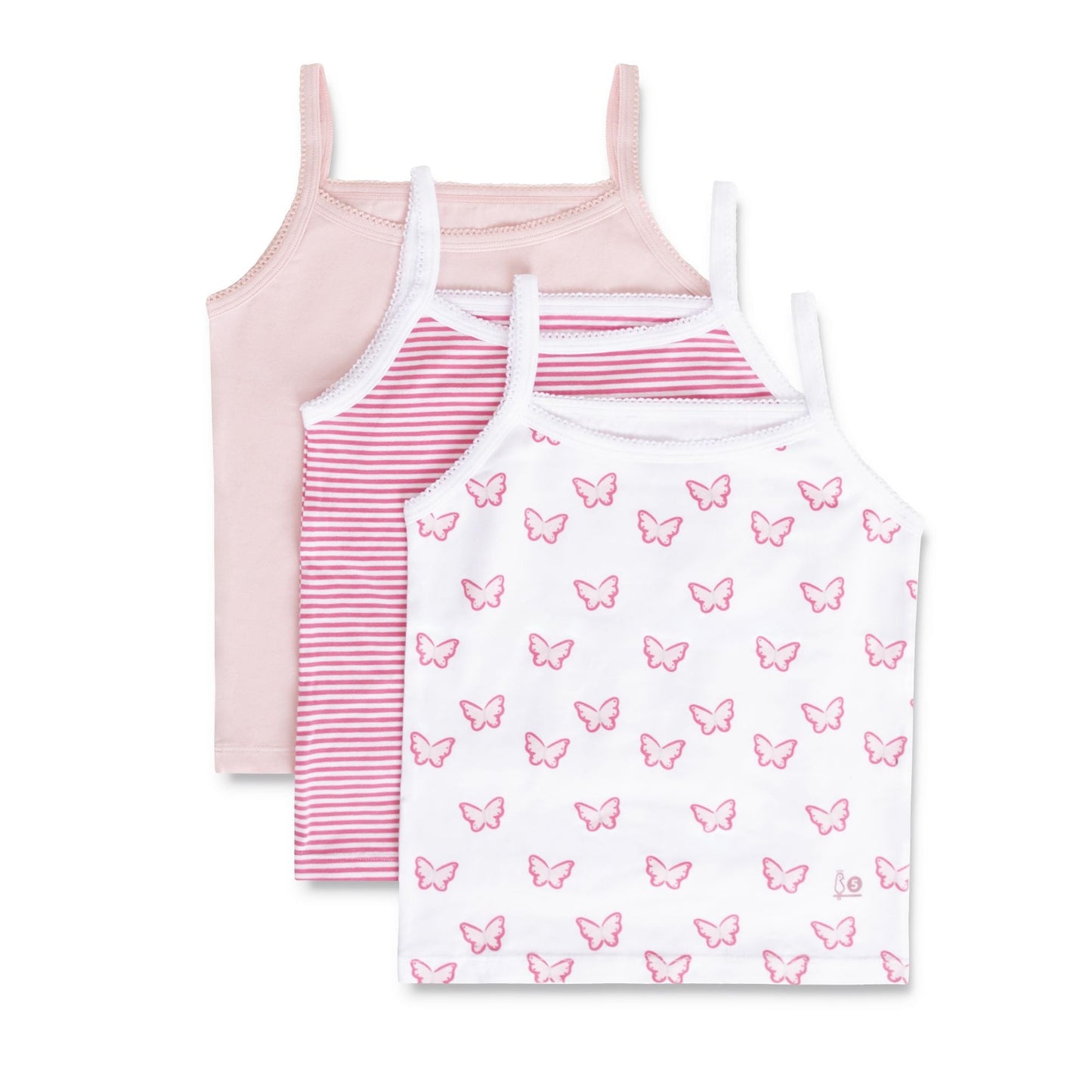 Feathers Butterfly + Stripe Super Soft Girls Undershirts Tagless Camisoles – Cotton Cami Girls Tank Tops (3 Pack)