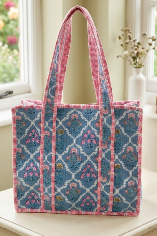 SC - ETA 7/14 - Cottagecore Blue Floral Quilted Tote Bag