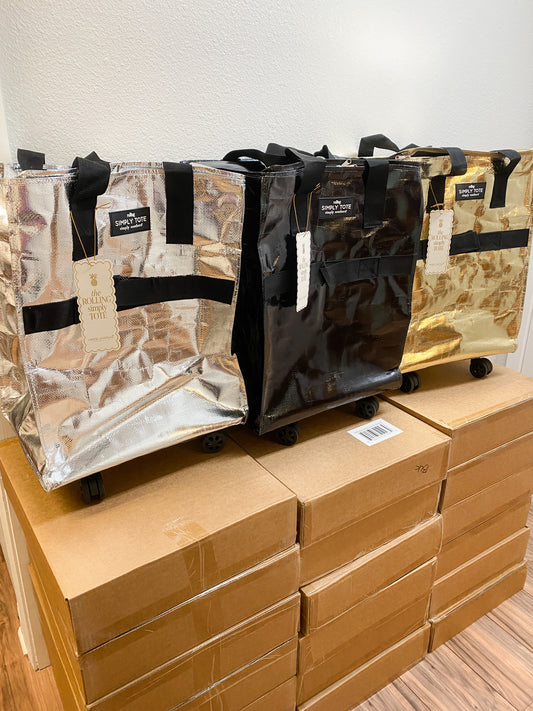 Simply Southern Rolling Tote Bag – Metallic Gold, Silver, or Black