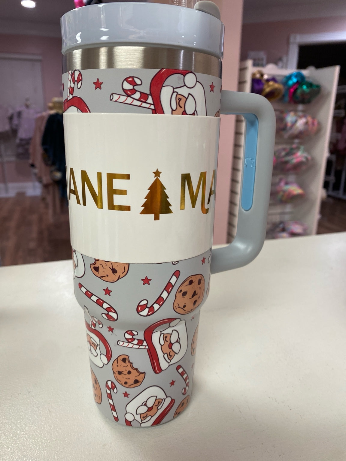 Santa Cookies & Candy Canes Christmas Tumbler – 30oz Stainless Steel Cup With Straw & Handle