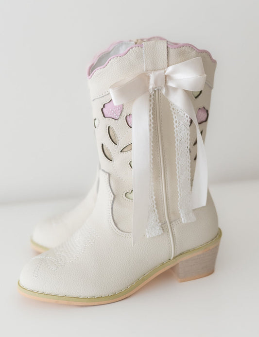 Women's Sweetheart Bow Cowgirl Boot- White (runs small, size up)