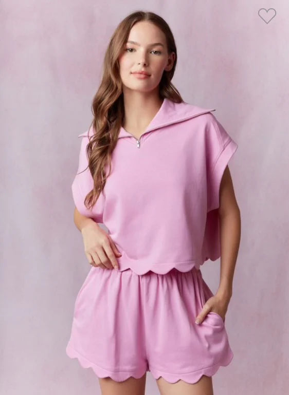 Tween Pink French Terry Scallop Hem Shorts & Dolman Sleeve Top | Mix & Match Lounge Set – Bossier City Boutique