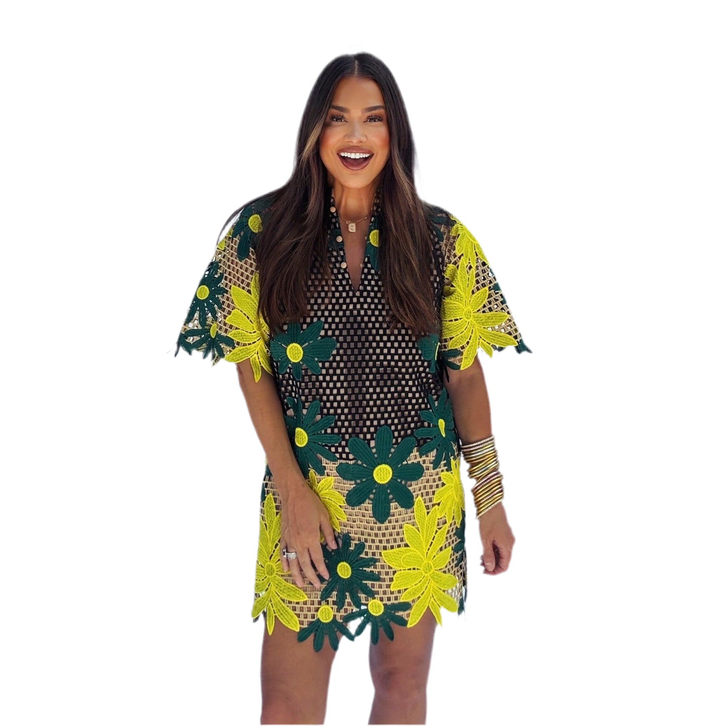 Lulu Short Sleeve Mini Caftan- Daffodil