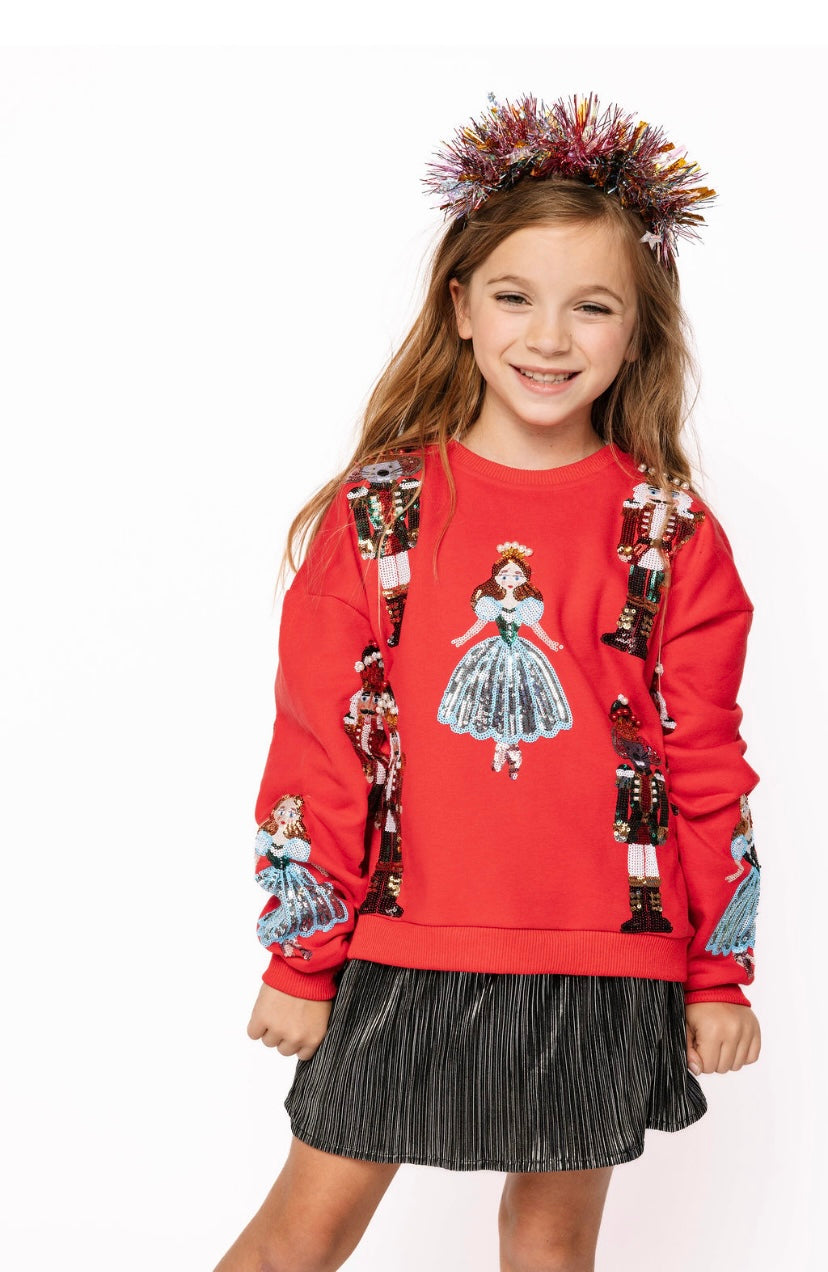 Queen of Sparkles Red Nutcracker Ballet Sweatshirt | Holiday Sequin Top - Kids
