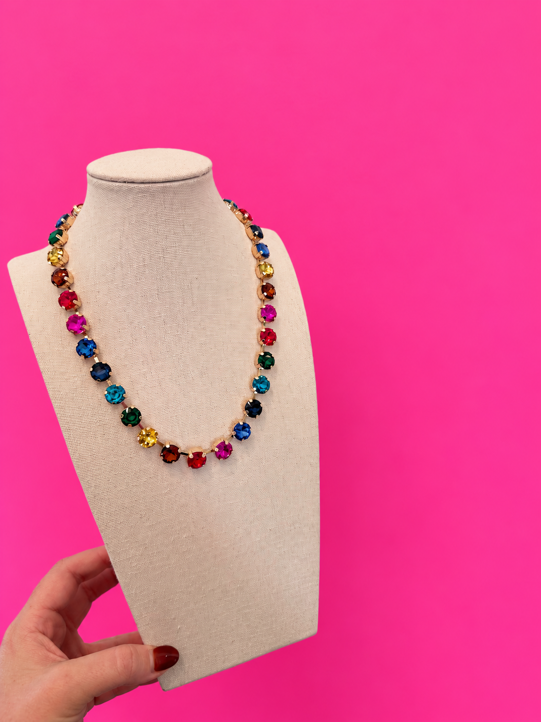 Rhinestone Statement Necklace - Multi - Bright