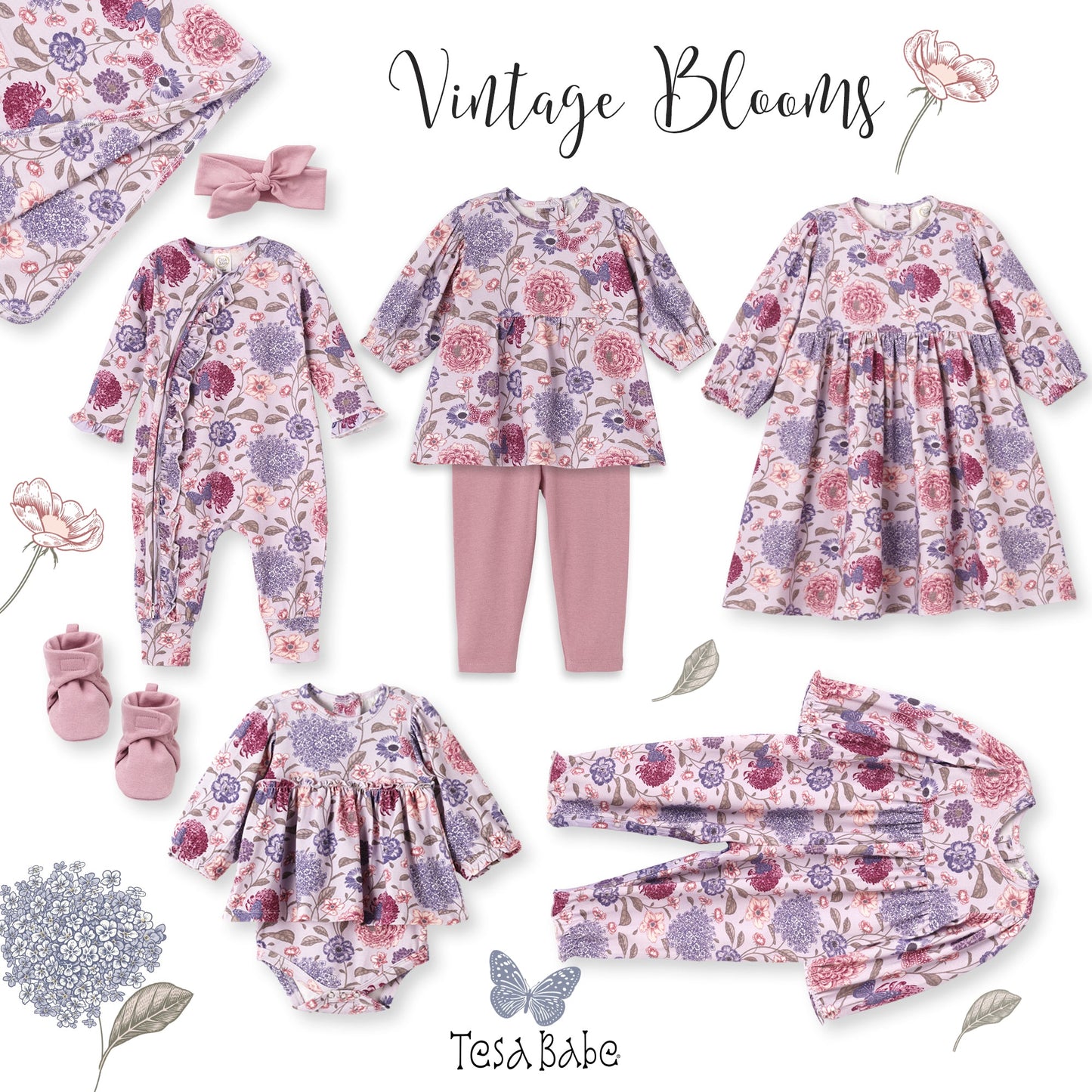 Floral Bamboo Stroller Blanket –Vintage Bloom Hypoallergenic