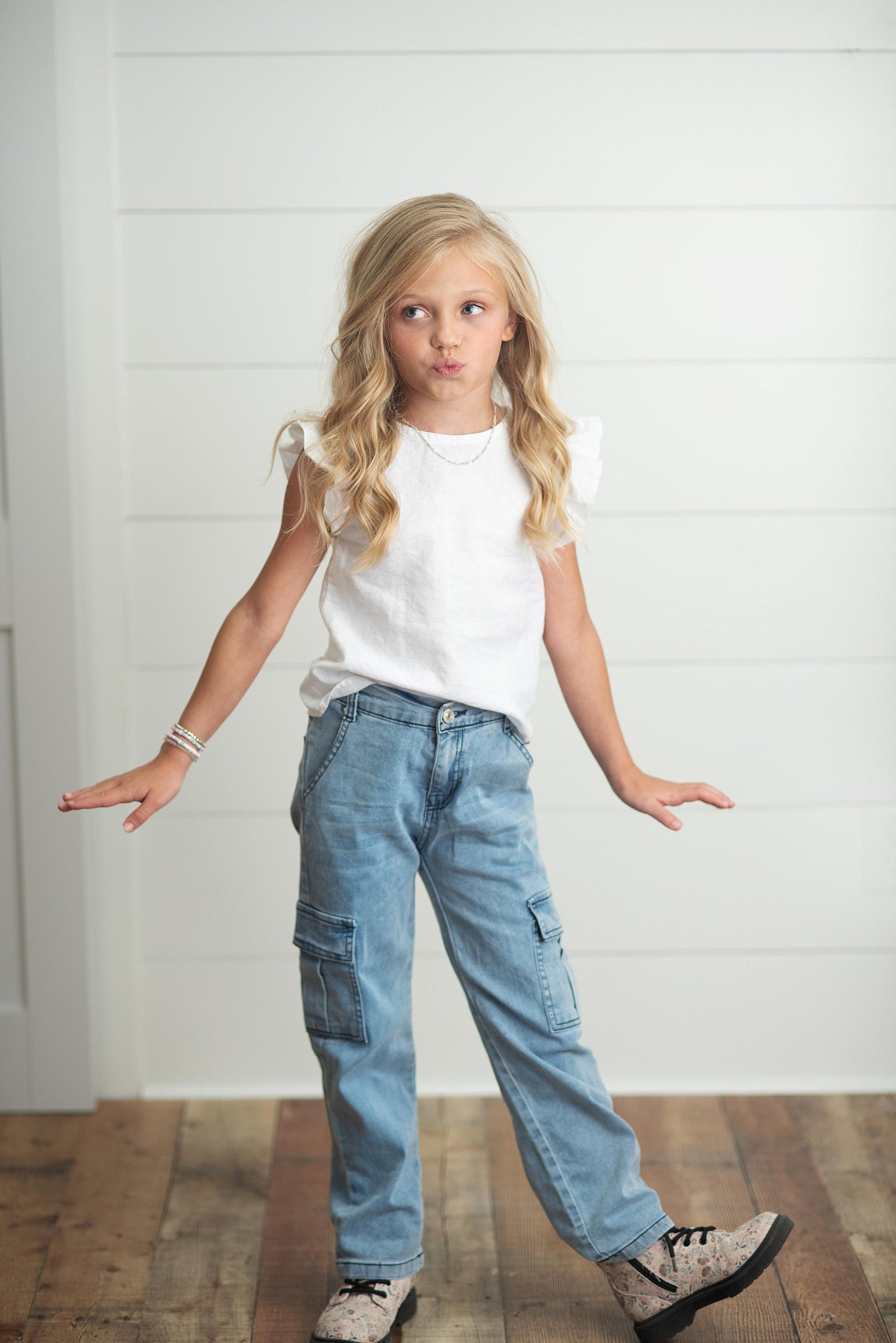 Faded Denim Cargo Pants
