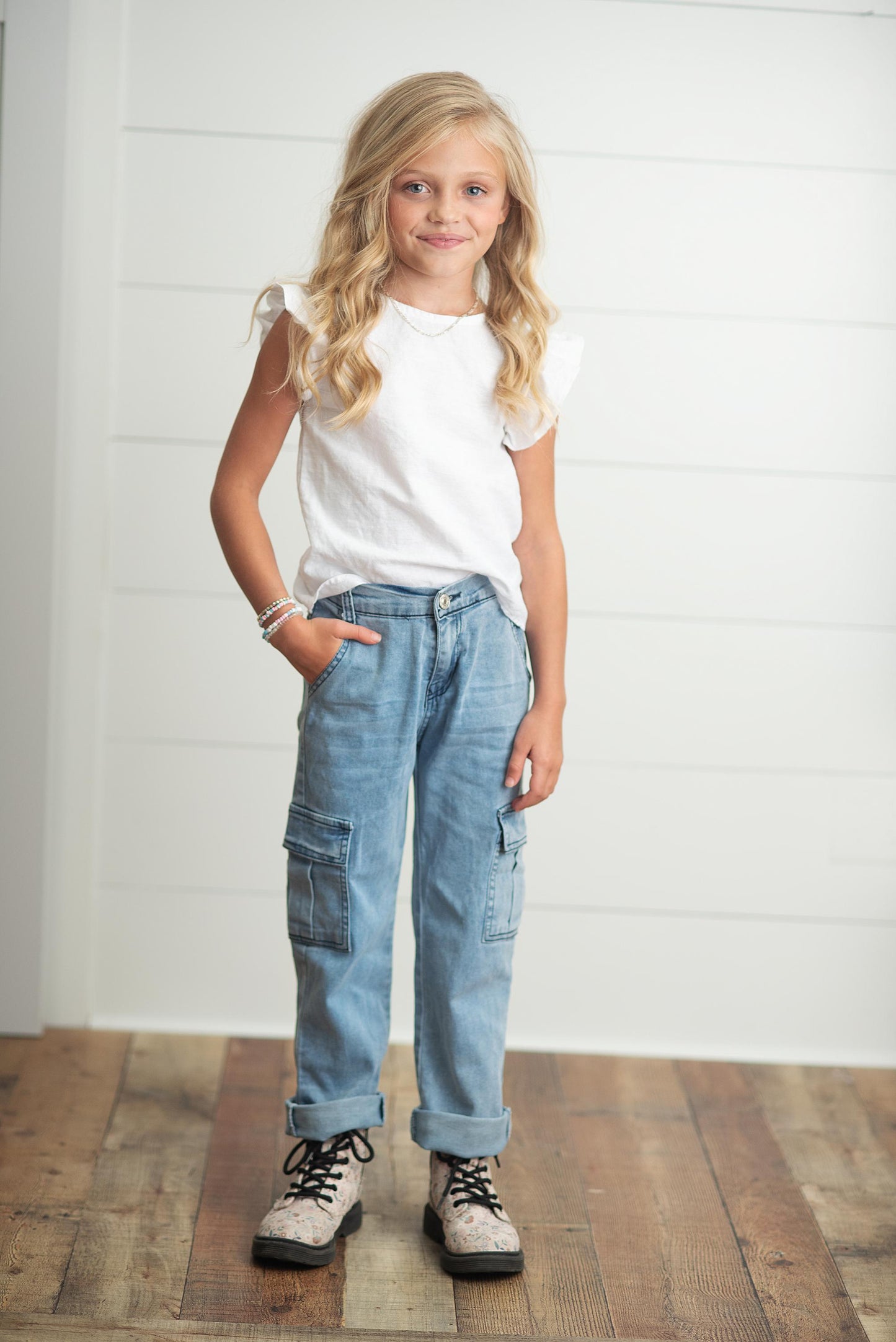 Faded Denim Cargo Pants