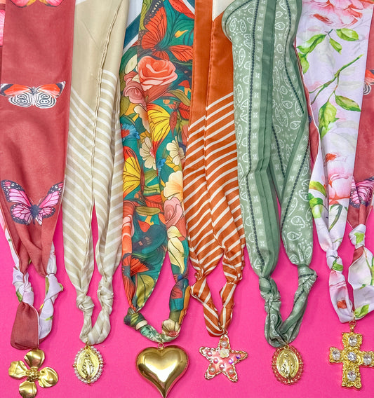 Fall Scarf Charm Necklaces - Butterflies, Neutrals, Oranges, Greens