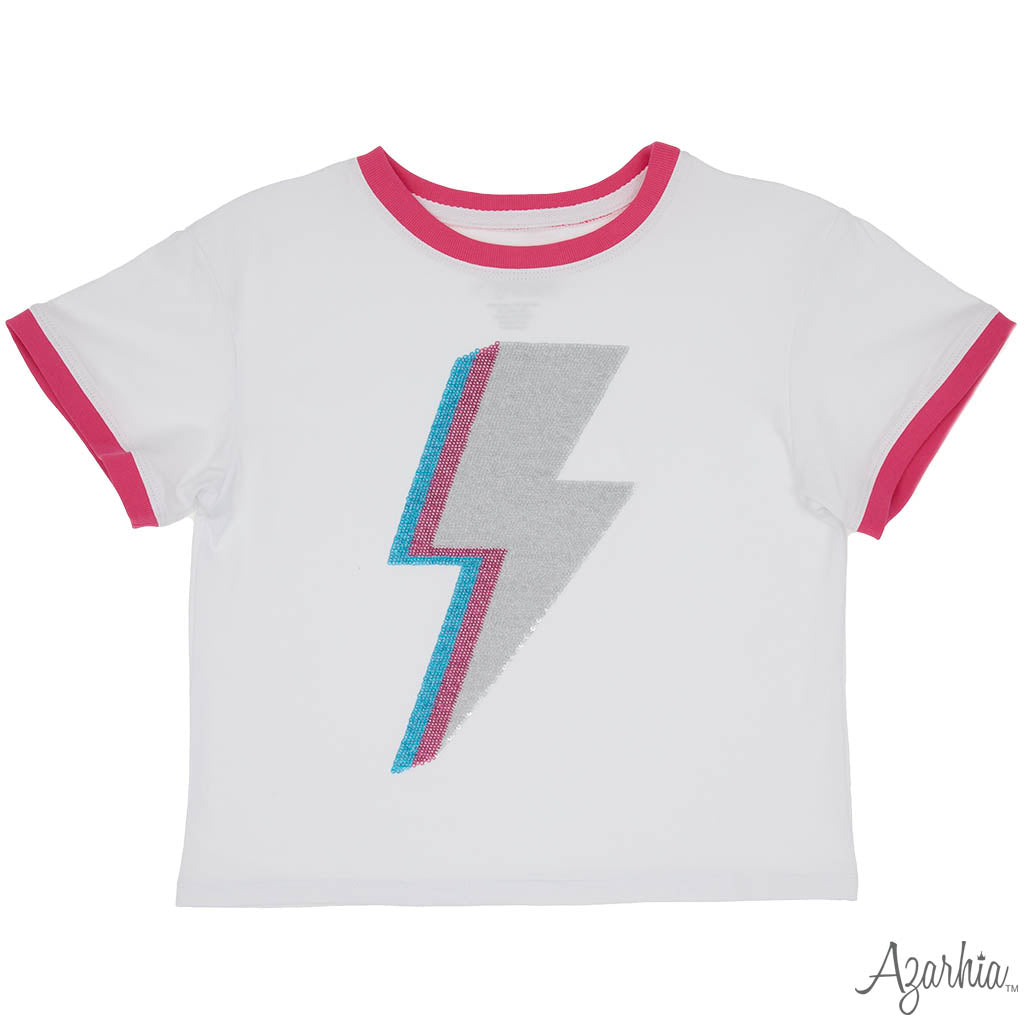 Girls Lightning Bolt Graphic Tee – Sequin Ringer T-Shirt