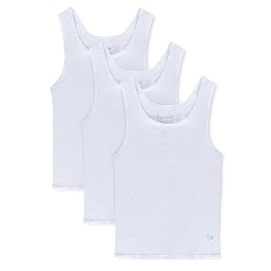 Feathers Boys White Tank Top 100% Cotton Tagless Undershirts 3-Pack