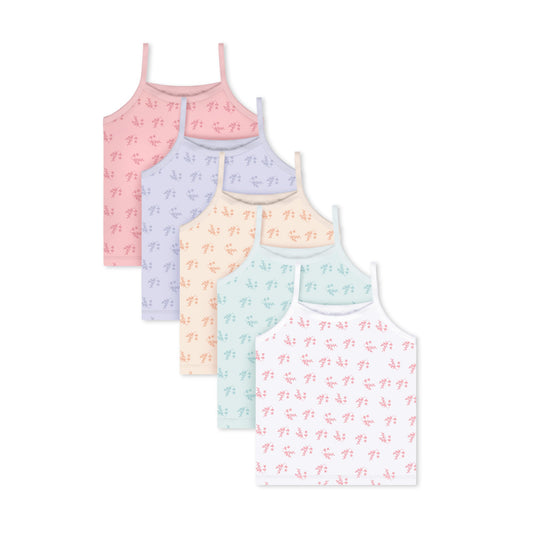 Feathers Leafy Style Super Soft Girls Undershirts Tagless Camisoles – Cotton Cami Girls Tank Tops (5 Pack)