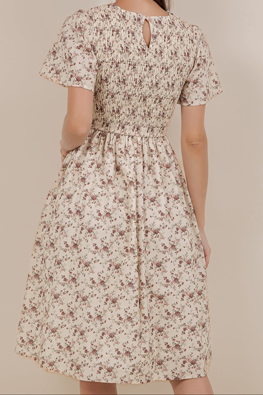 Maylee Dress in Cream Purple Floral