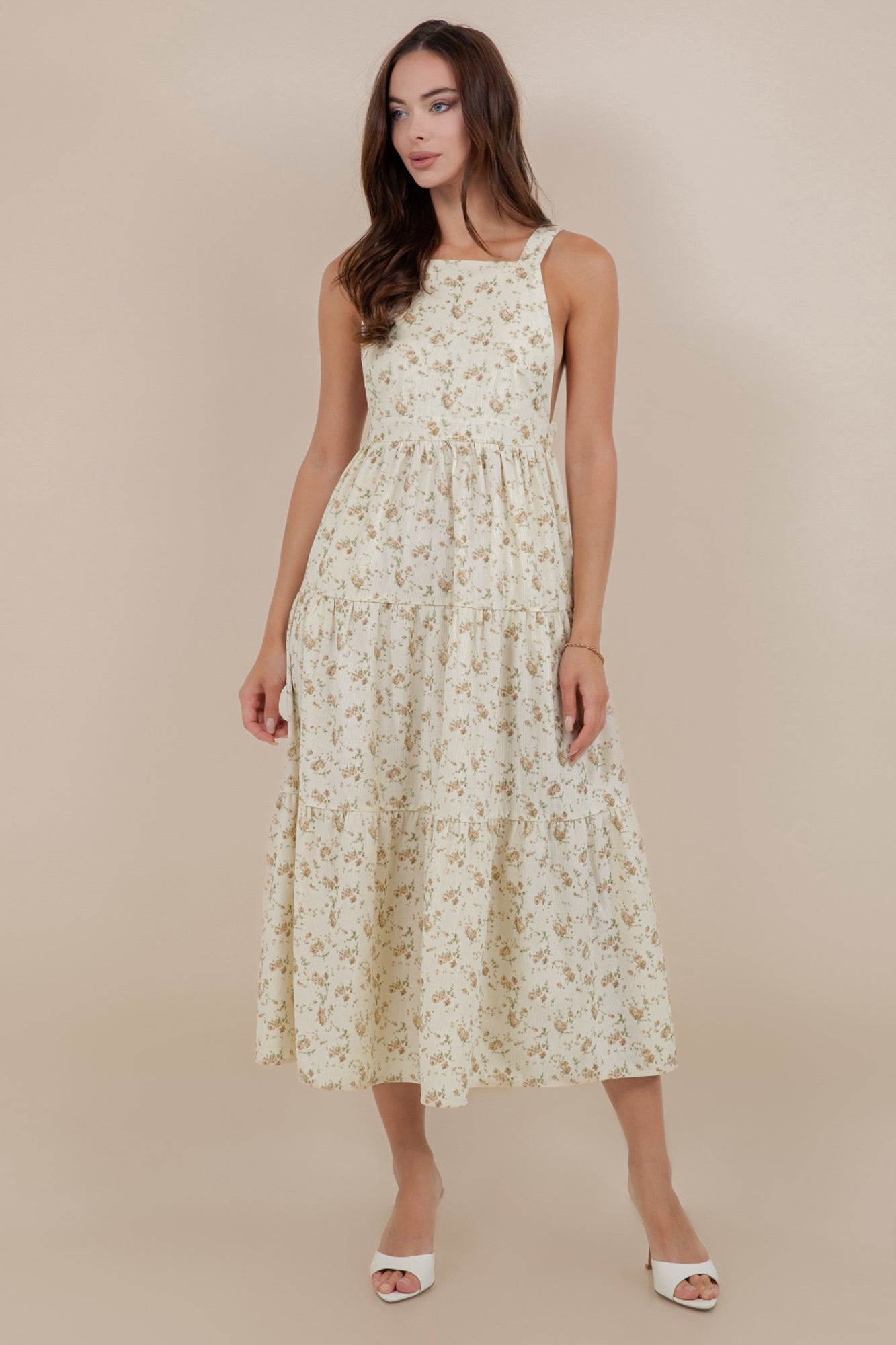 Shay Overall Dress in Cream Floral