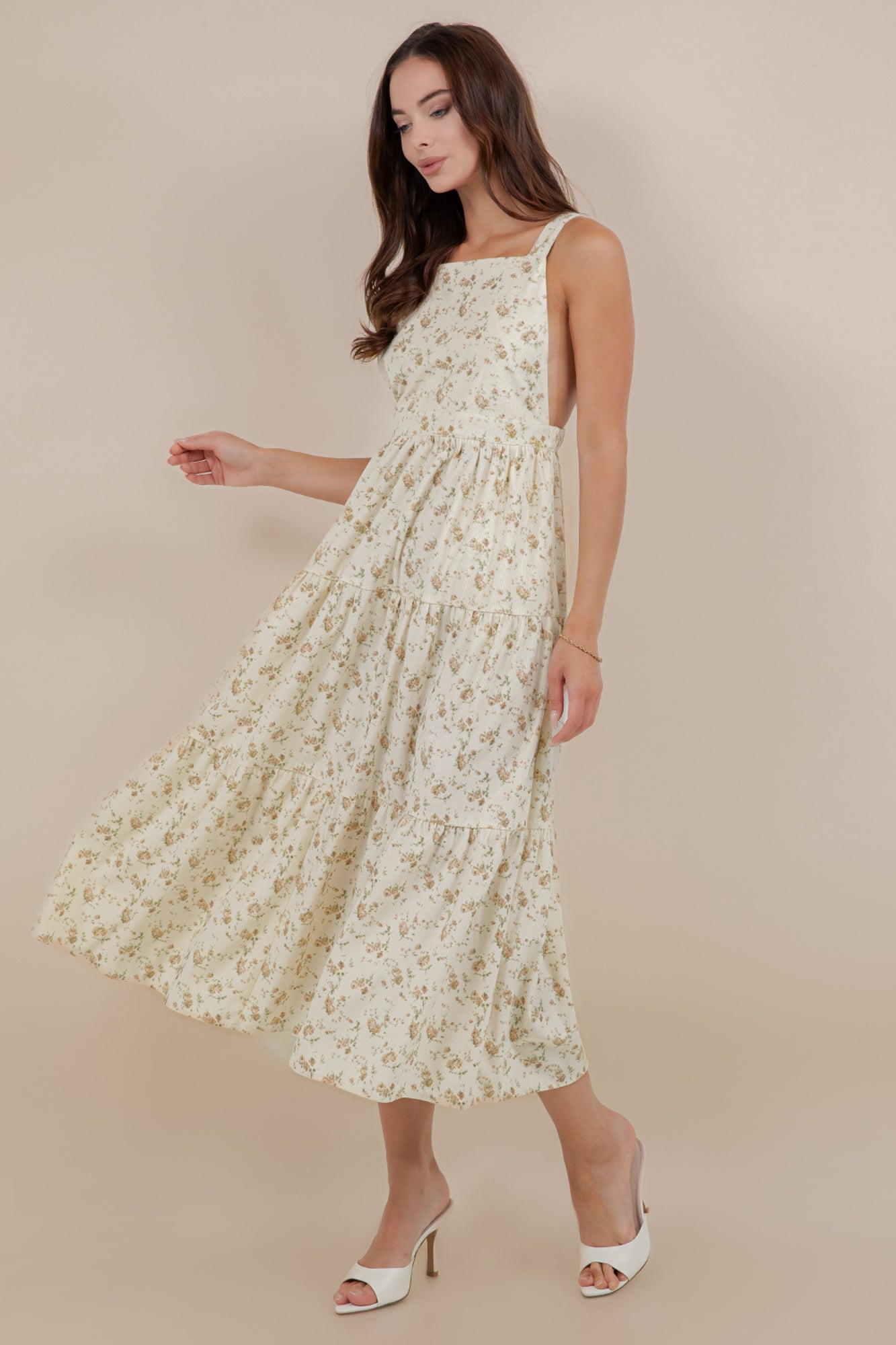 Shay Overall Dress in Cream Floral