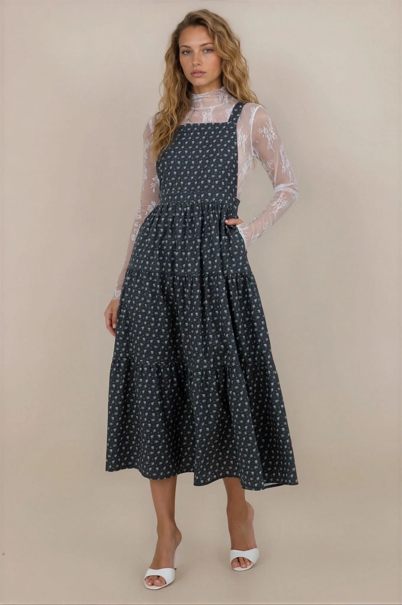 Shay Overall Dress in Navy Floral