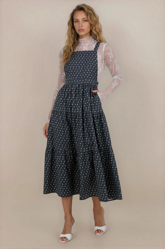 Shay Overall Dress in Navy Floral