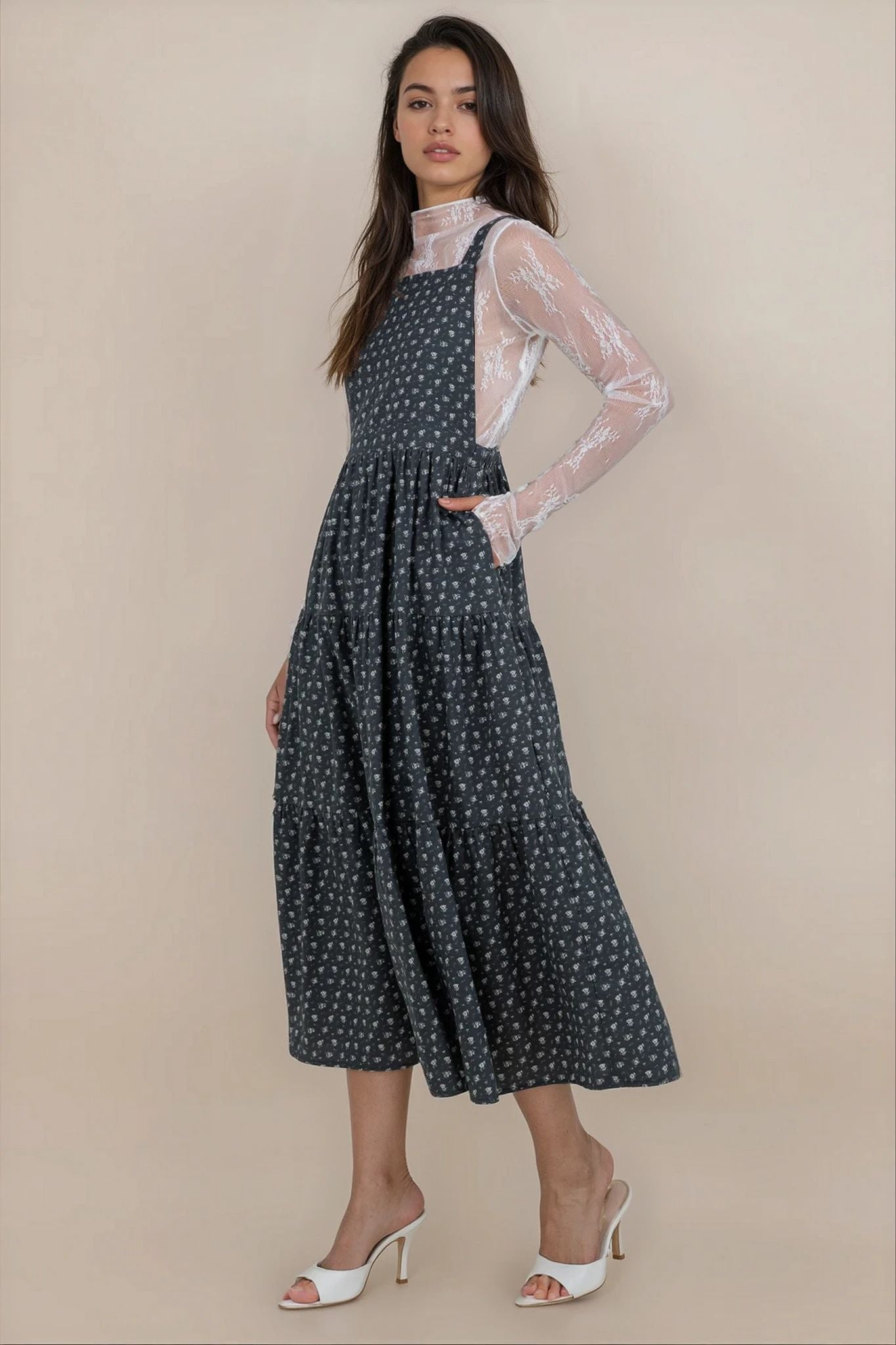 Shay Overall Dress in Navy Floral